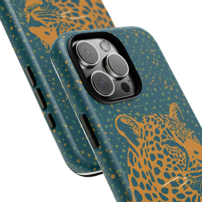 Leopard Spotlight Phone Case — Teal Gold Animal Print Protective Cover