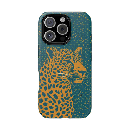 Leopard Spotlight Phone Case — Teal Gold Animal Print Protective Cover
