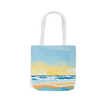 Beach Sunrise Canvas Tote Bag – Coastal Waves Art Tote with Pastel Straps