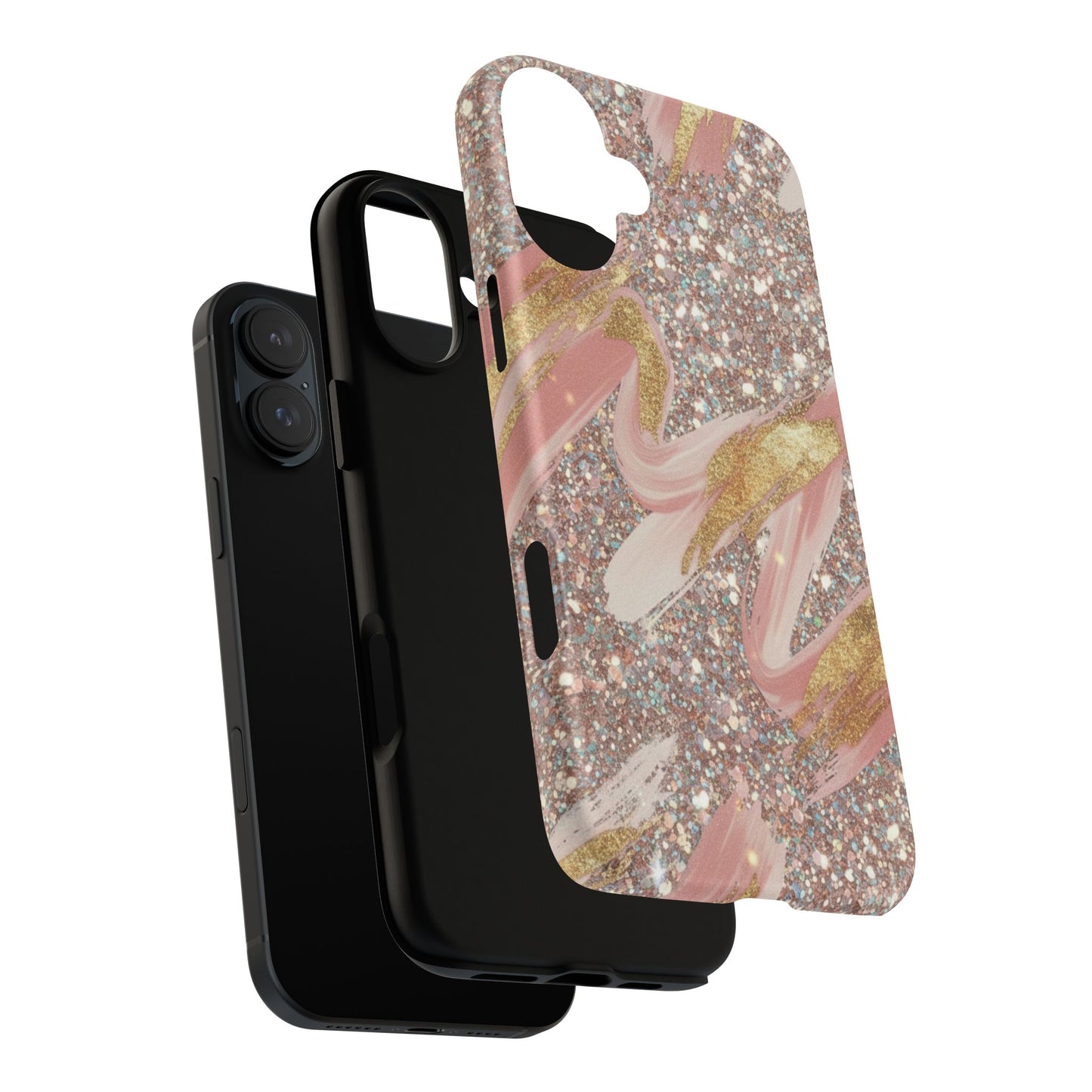 Glitter Blush Marble Phone Case — Pink Gold Swirl Tough Case