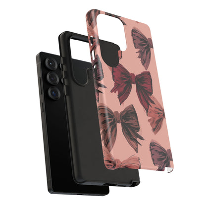 Bow Pattern Tough Phone Case — Pink Watercolor Bows Protective iPhone Cover