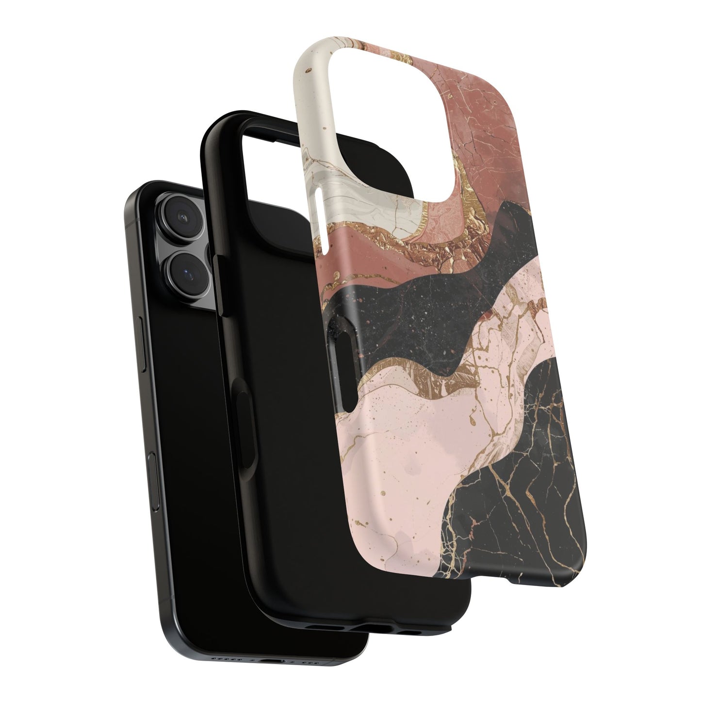 Marbled Rose Gold Phone Case — Abstract Pink & Black Protective Tough Case