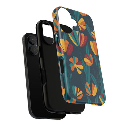 Floral Retro Teal Tough Phone Case — Vibrant Orange & Mustard Blooms