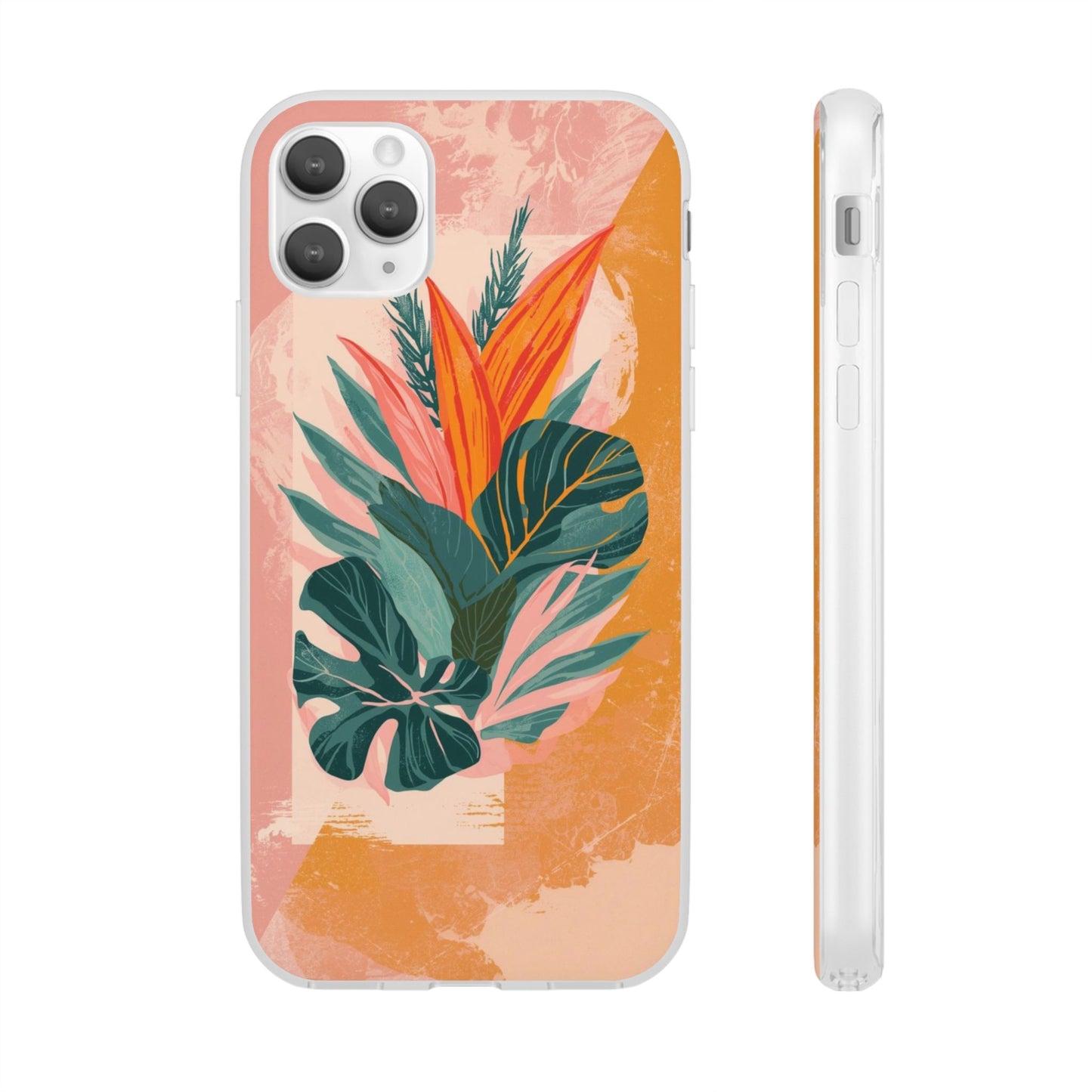 Tropical Botanical Phone Case — Pink & Orange Floral Flexi Case