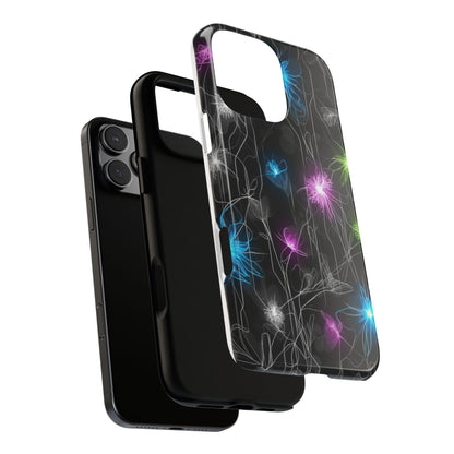 Neon Floral Tough Phone Case — Glow Flower Protective iPhone Cover