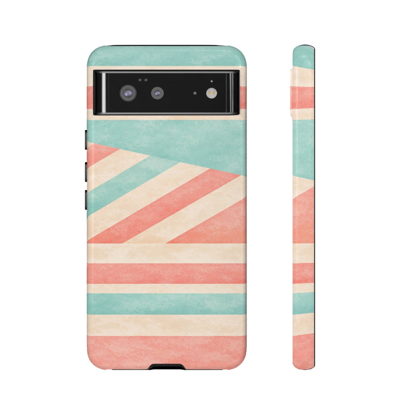Pastel Stripes Tough Phone Case – Retro Coral & Teal Protective Cover