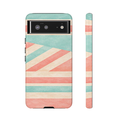 Pastel Stripes Tough Phone Case – Retro Coral & Teal Protective Cover