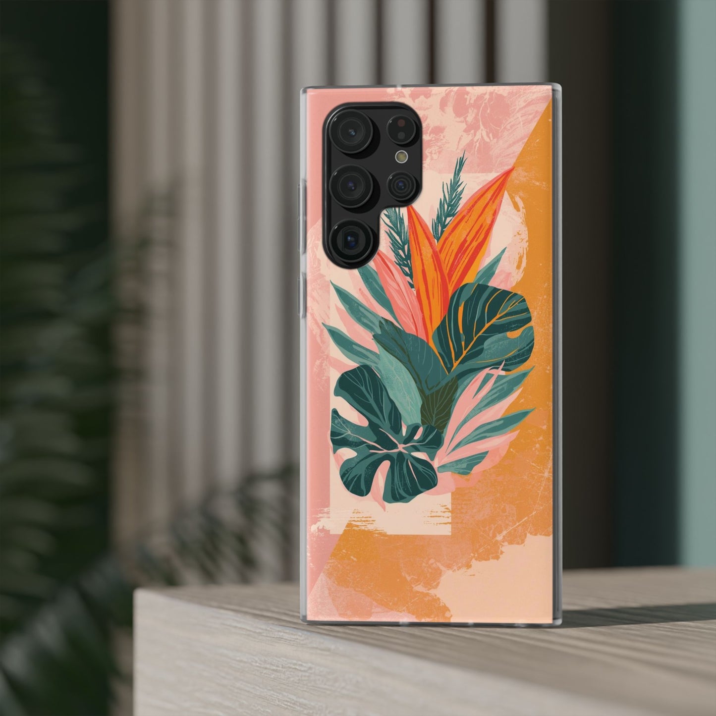 Tropical Botanical Phone Case — Pink & Orange Floral Flexi Case