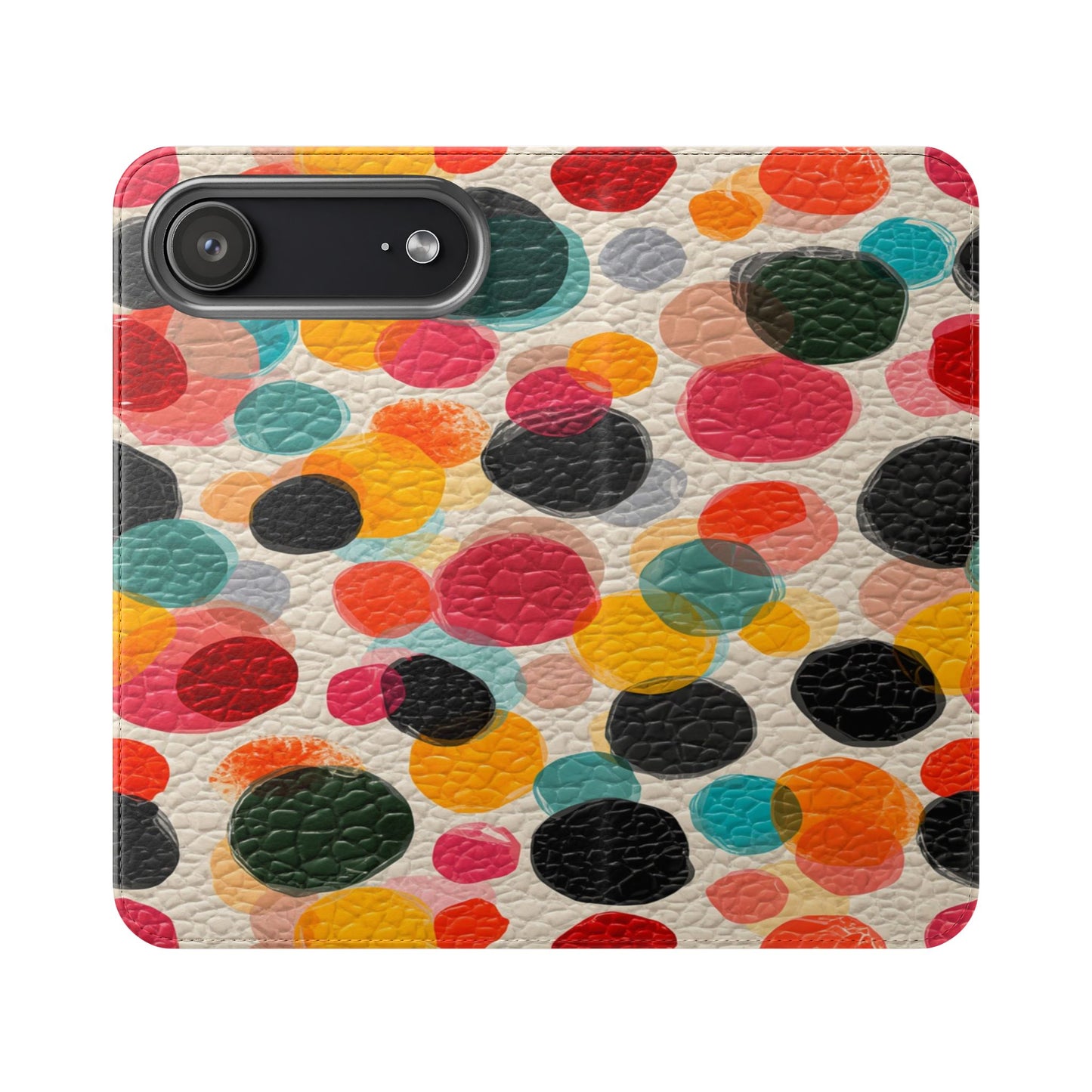 Colorful Confetti Dot Flip Phone Case — Retro Polka Wallet Cover