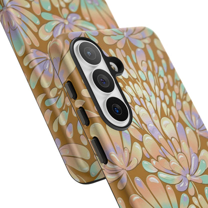 Floral Burst Tough Phone Case – Gold Pastel Botanical Protection