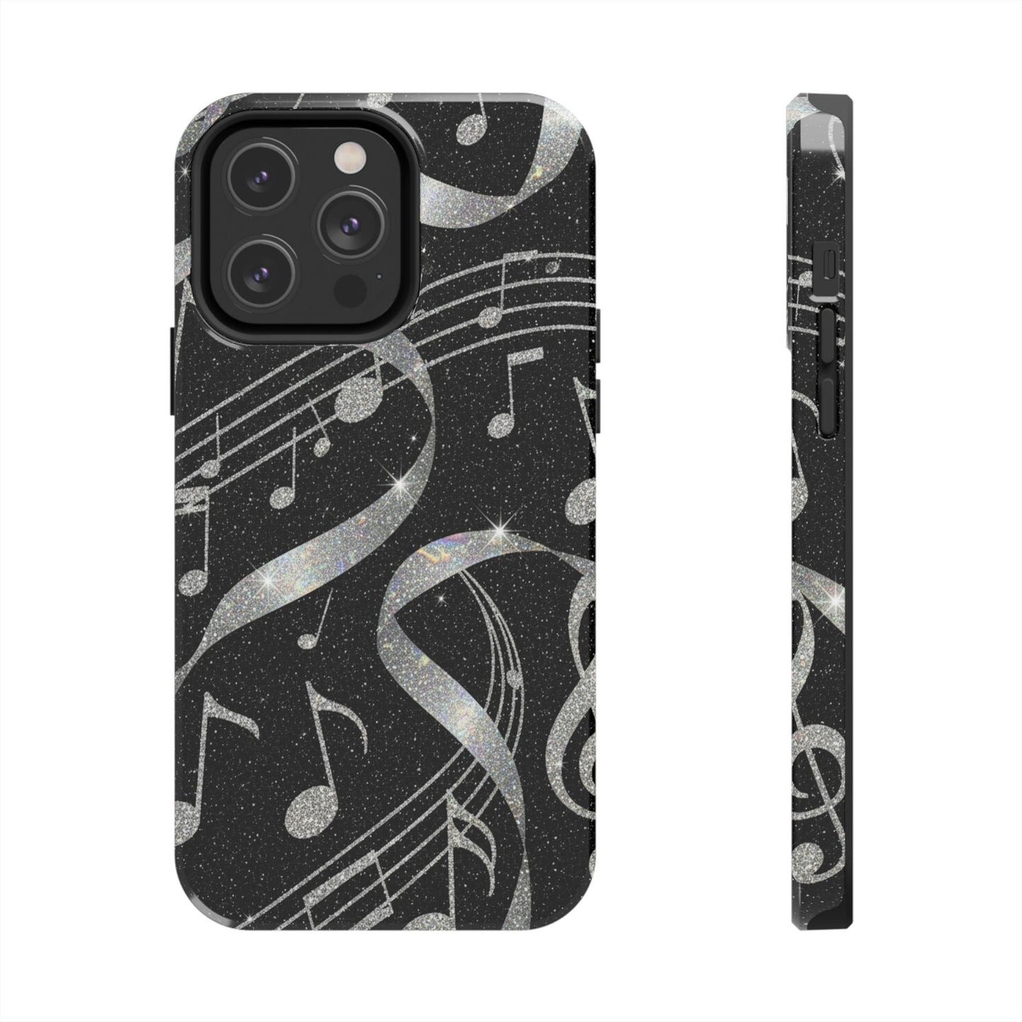 Musical Notes Tough Phone Case – Glitter Black Musician Phone Cover
