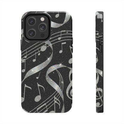 Musical Notes Tough Phone Case – Glitter Black Musician Phone Cover