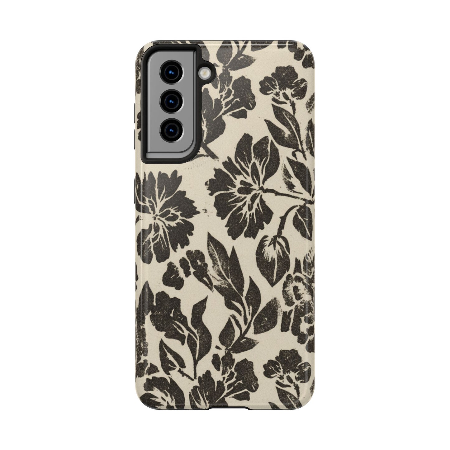Floral Noir Tough Phone Case — Black Vintage Flower Protective Cover