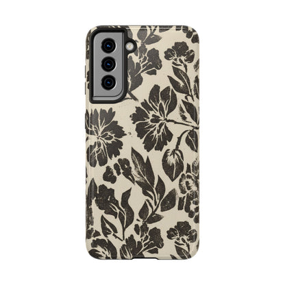 Floral Noir Tough Phone Case — Black Vintage Flower Protective Cover