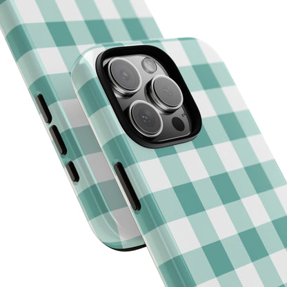 Mint Green Buffalo Check Tough Phone Case — Durable Plaid Protective Cover