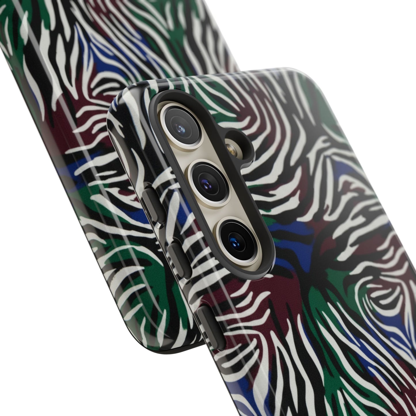 Zebra Camo Tough Phone Case – Green & Blue Animal Print Protective Cover