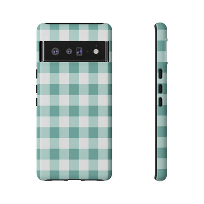Mint Green Buffalo Check Tough Phone Case — Durable Plaid Protective Cover