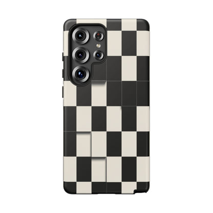 Checkerboard Tough Phone Case — Classic Black & Cream Grid Protective Cover