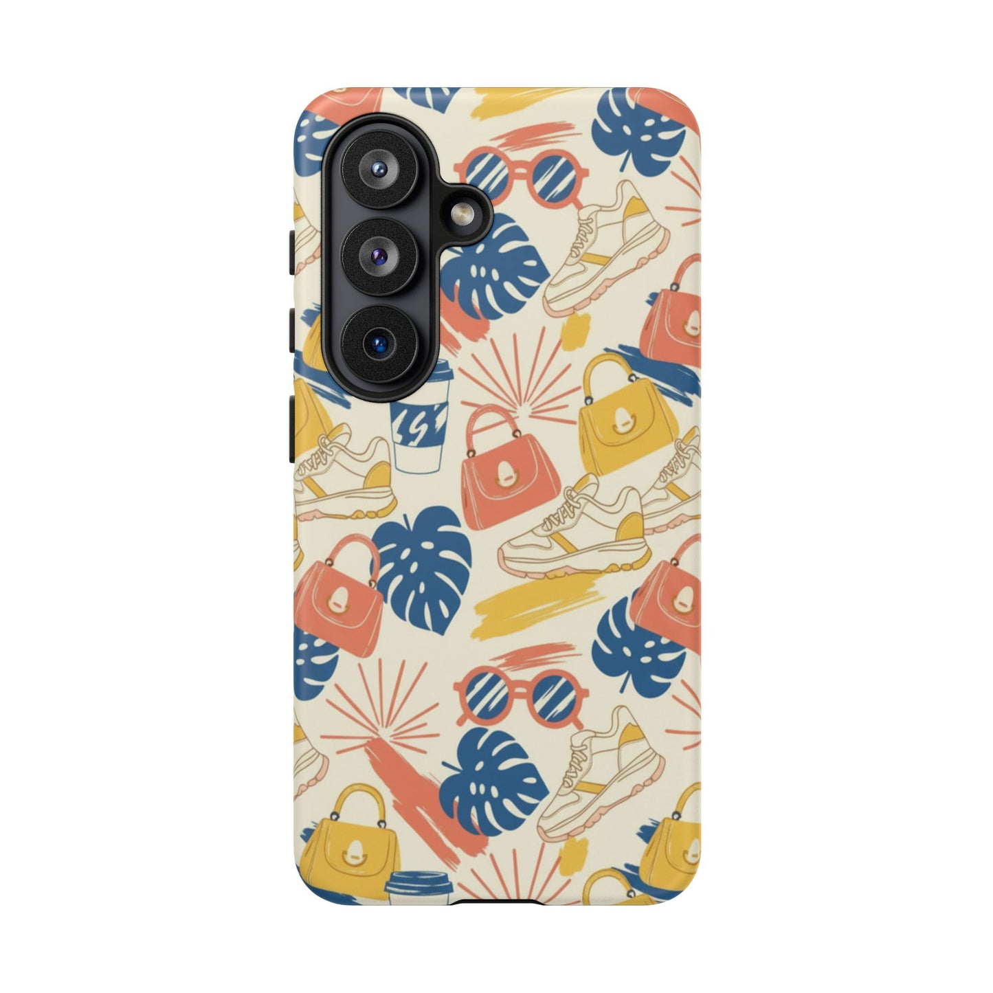 Tough Cases: Retro Summer Pattern Phone Case – Sunglasses, Sneakers & Tropical Leaves