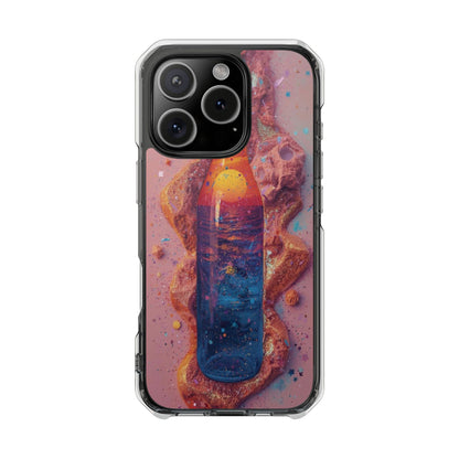 Clear Magnetic Phone Case — Cosmic Bottle Sunset Design