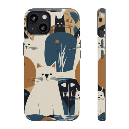 Cat Pattern Phone Case – Retro Abstract Cats Protective iPhone Cover