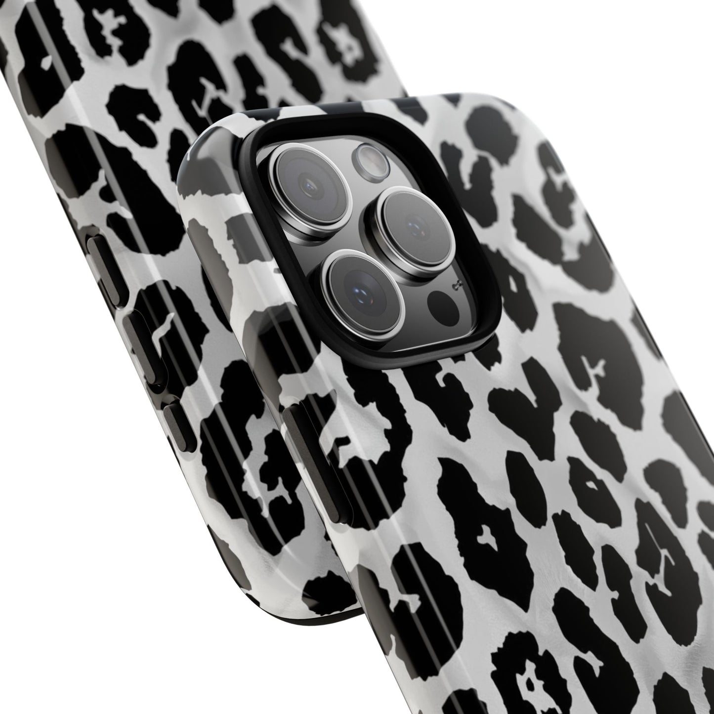 Leopard Print Tough Phone Case – Black & White Animal Pattern Protective Cover