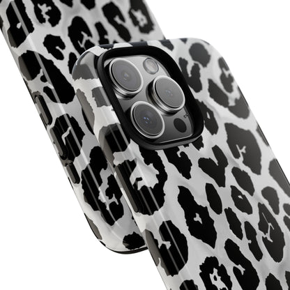 Leopard Print Tough Phone Case – Black & White Animal Pattern Protective Cover