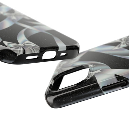 Silver Ribbon Bow Tough Phone Case — Glitter Black Protective Phone Case