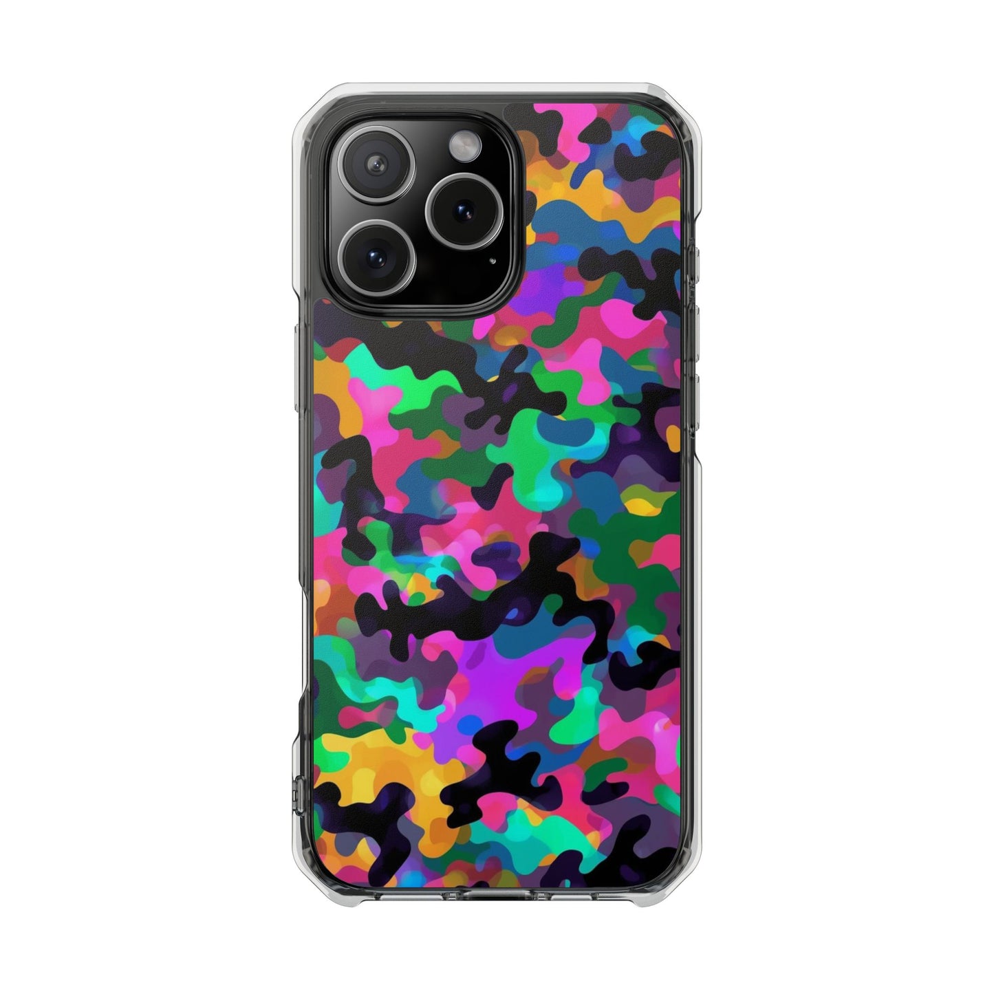 Clear Magnetic Impact Phone Case — Neon Camo Protective Cover