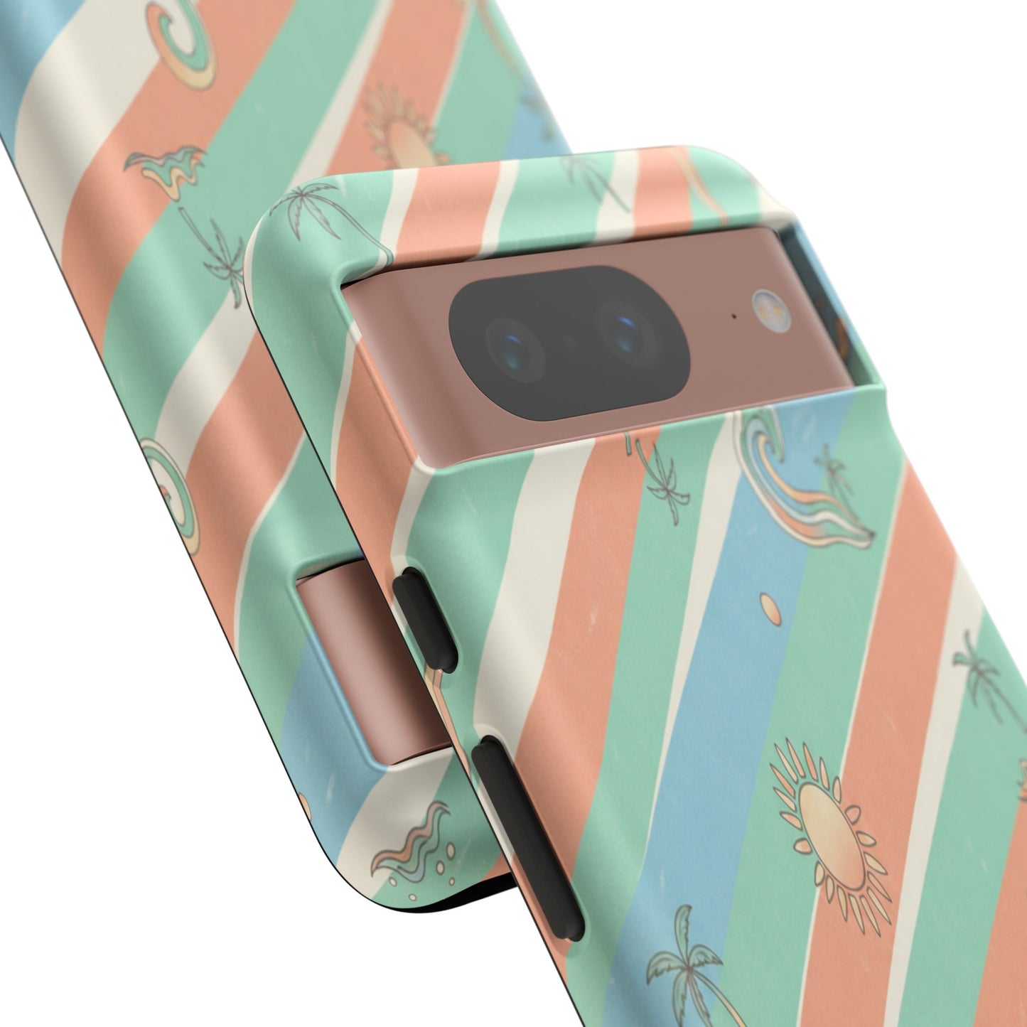 Retro Beach Stripes Phone Case — Sun, Waves & Palm Pattern Tough Case