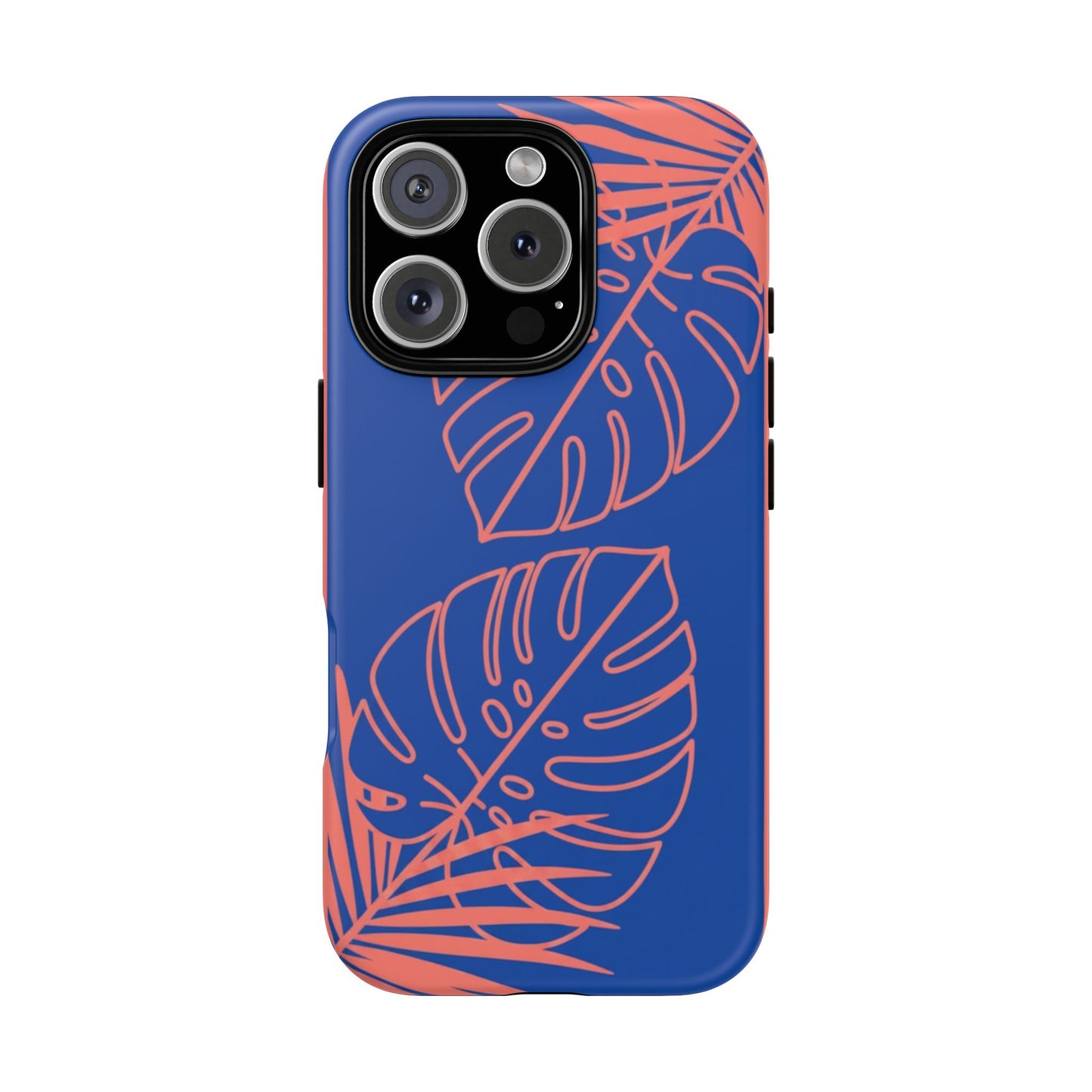 Tropical Monstera Phone Case — Blue & Coral Leaf Protective Cover