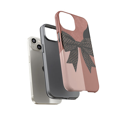 Bow Stripe Tough Phone Case – Pink Mauve Protective Cover