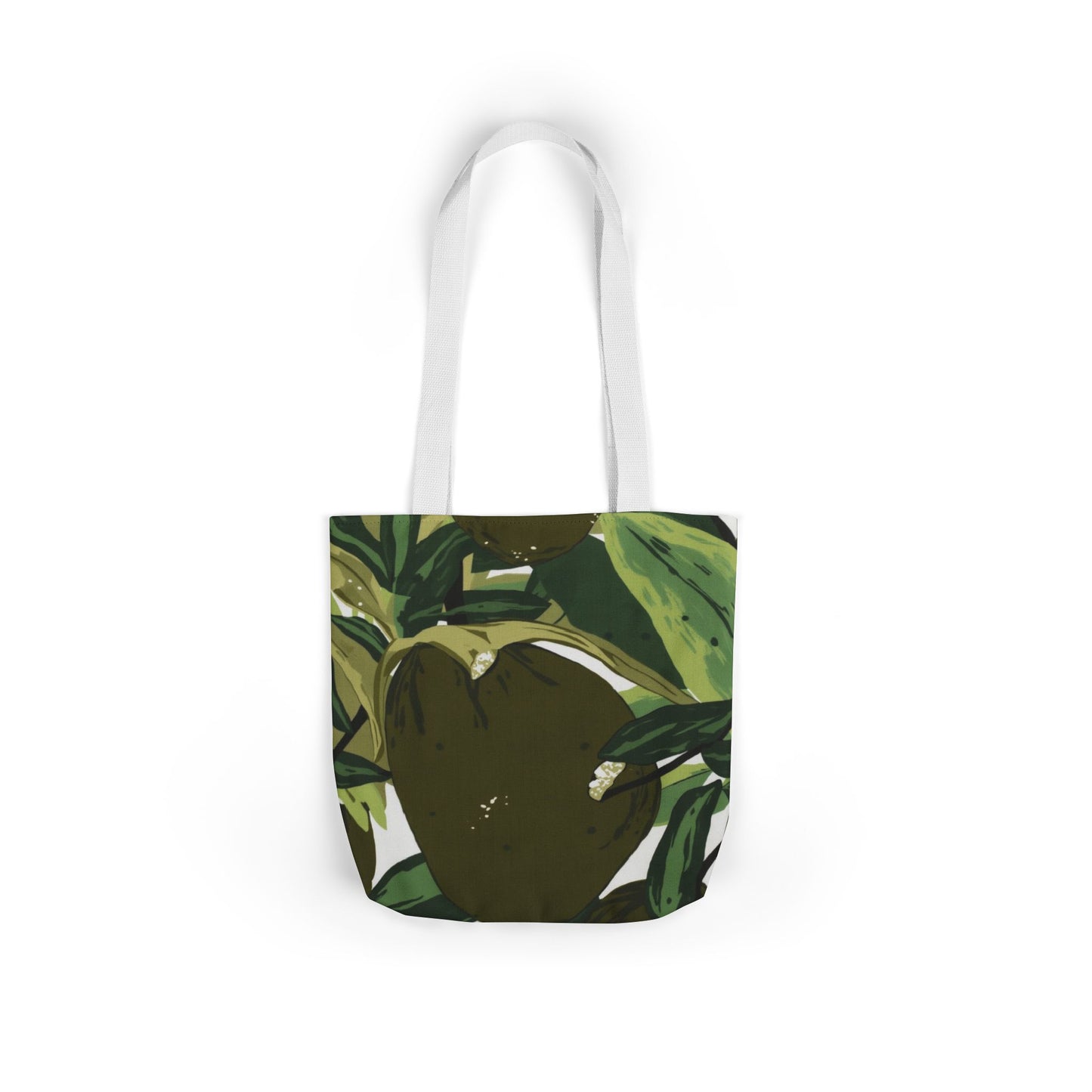 Leafy Canvas Tote Bag – Botanical Green Fruit Print