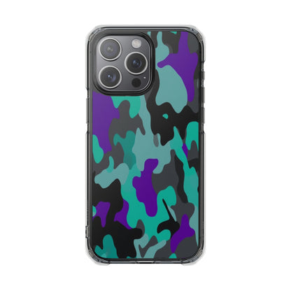 Camouflage Clear Magnetic Impact Phone Case — Teal & Purple Camo