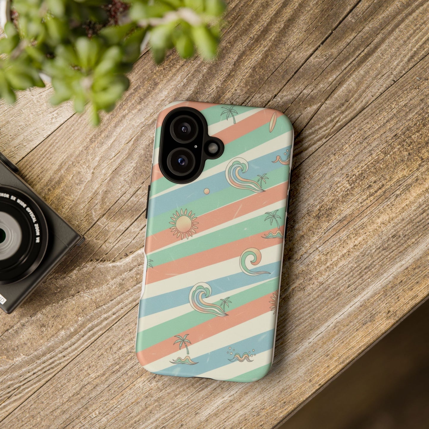Surf Stripe Tough Phone Case — Retro Beach Waves Pattern