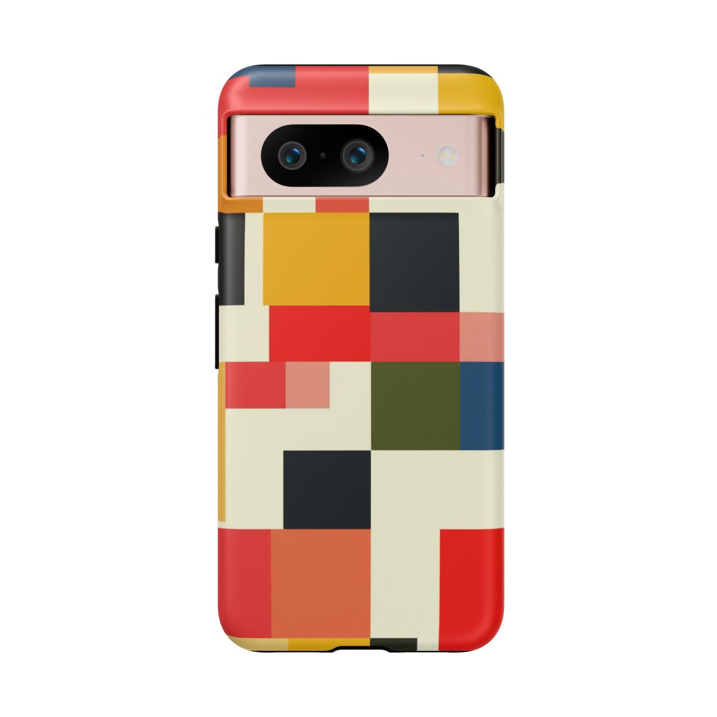 Abstract Color Block Tough Phone Case — Retro Geometric Protective Cover