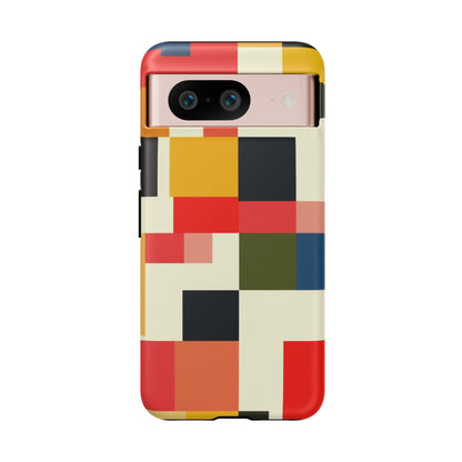 Abstract Color Block Tough Phone Case — Retro Geometric Protective Cover