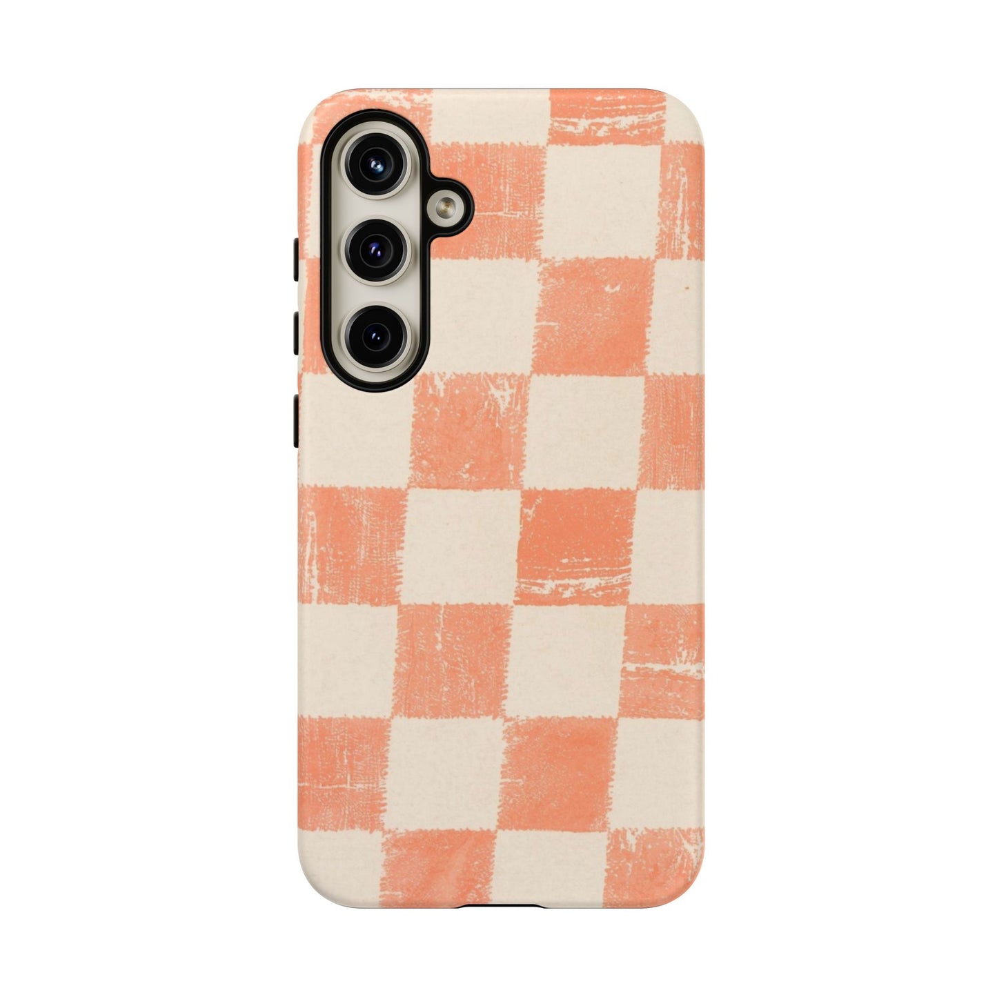 Peach Checkerboard Tough Phone Case — Retro Distressed Grid Design