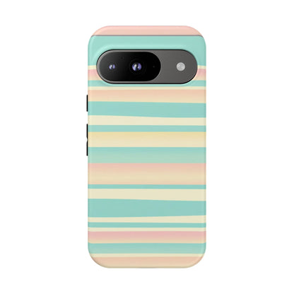 Pastel Striped Tough Phone Case — Mint, Peach & Cream Protective Cover
