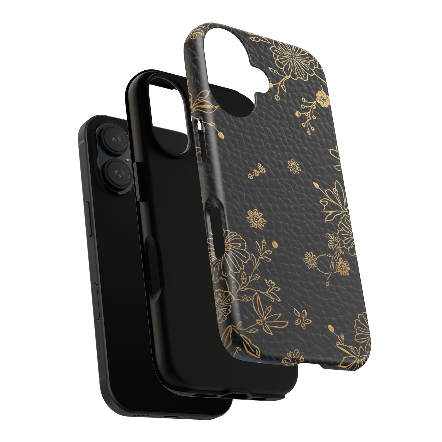 Floral Gold Foil Leather Texture Tough Phone Case
