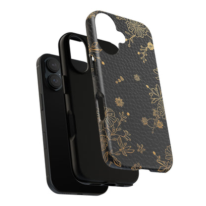Floral Gold Foil Leather Texture Tough Phone Case