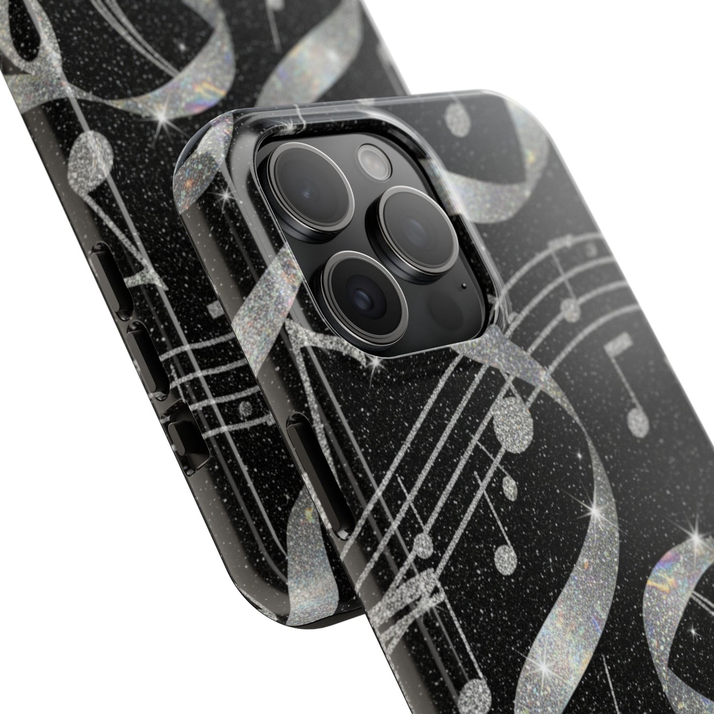 Musical Notes Tough Phone Case – Glitter Black Musician Phone Cover