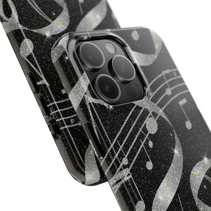 Musical Notes Tough Phone Case – Glitter Black Musician Phone Cover