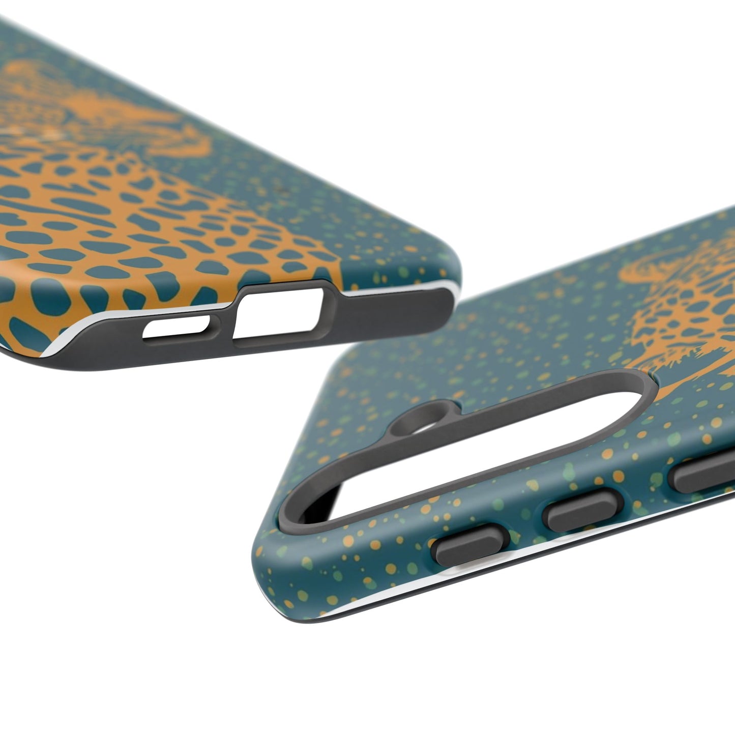 Leopard Spotlight Phone Case — Teal Gold Animal Print Protective Cover