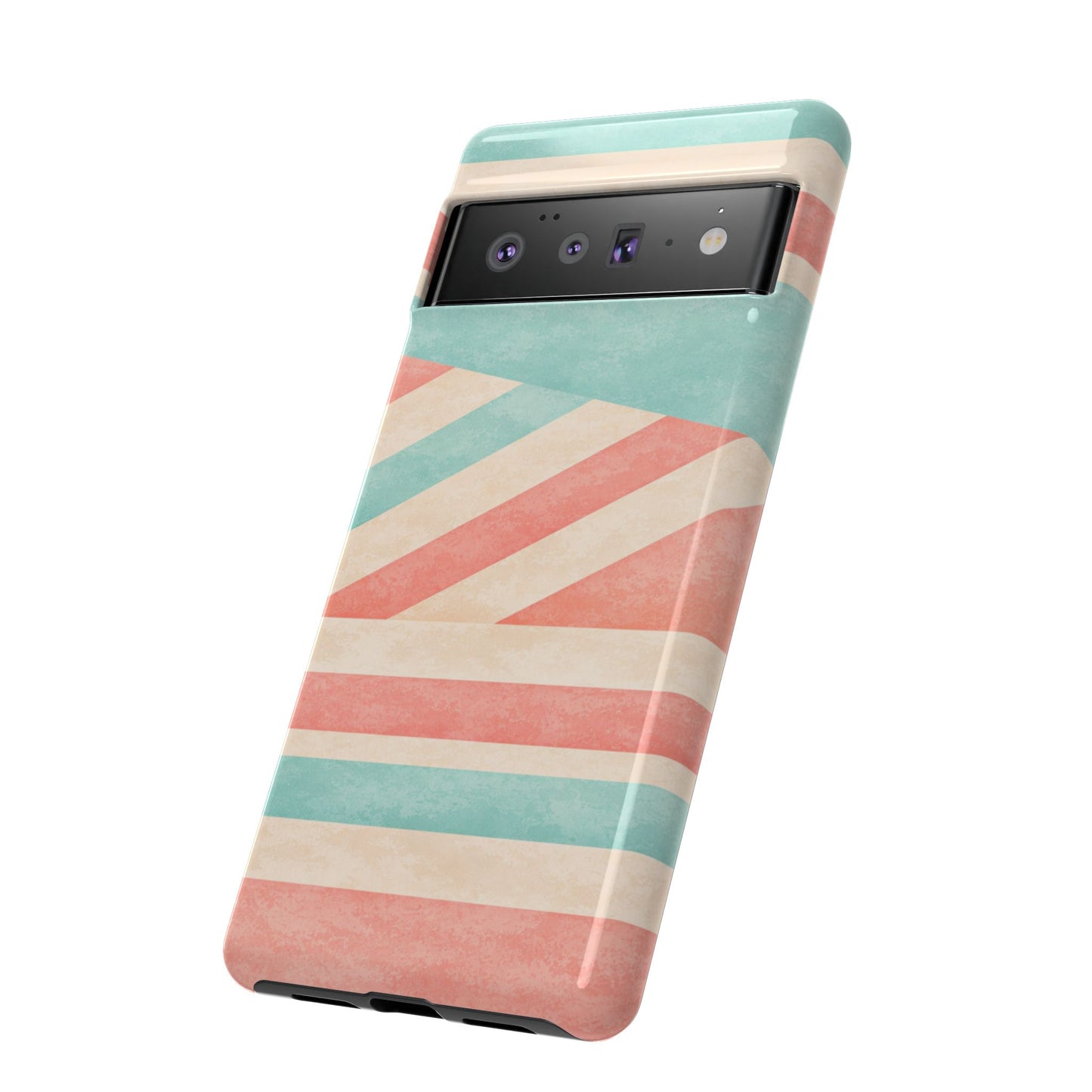 Pastel Stripes Tough Phone Case – Retro Coral & Teal Protective Cover