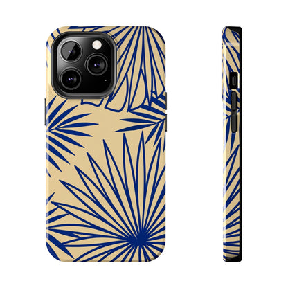 Tropical Palm Pattern Tough Phone Case — Navy Blue Fan Leaves on Sand