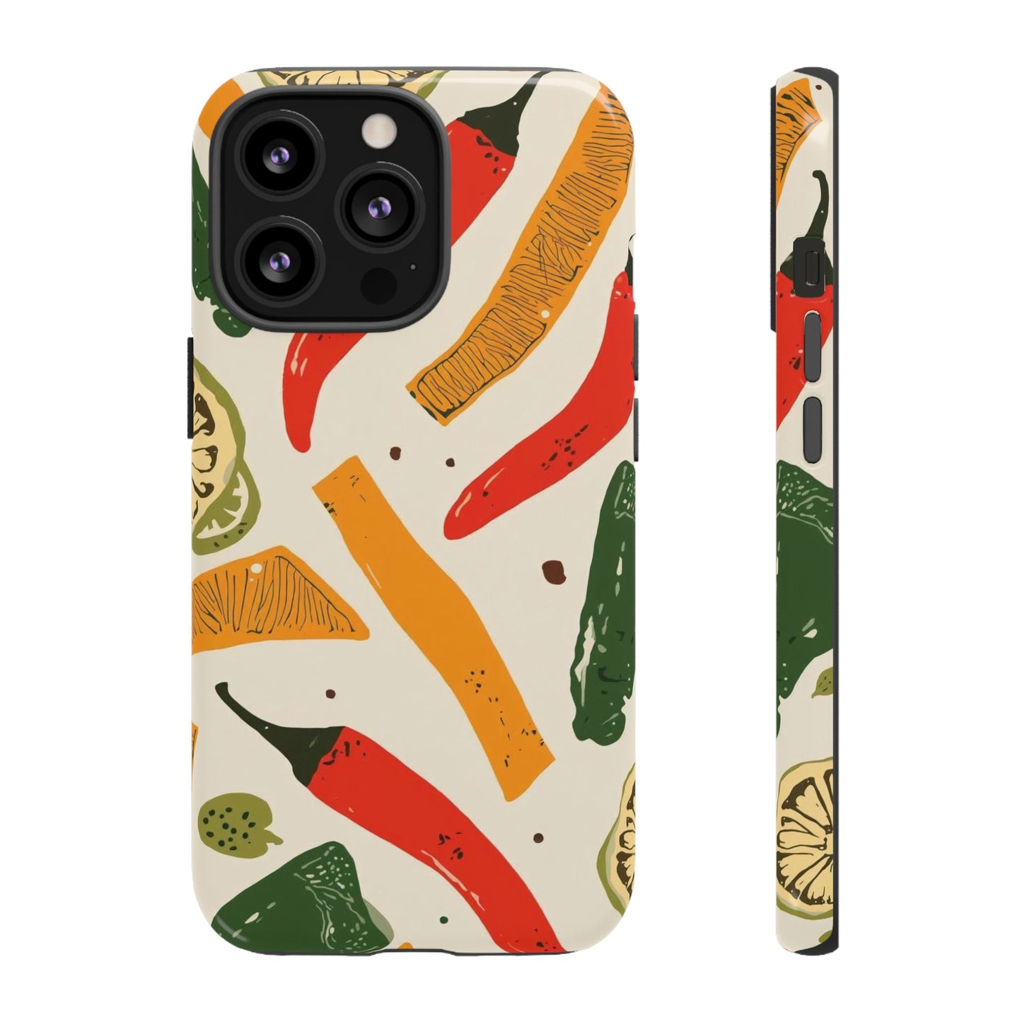 Spicy Peppers Phone Case – Colorful Chili, Lime & Citrus Pattern