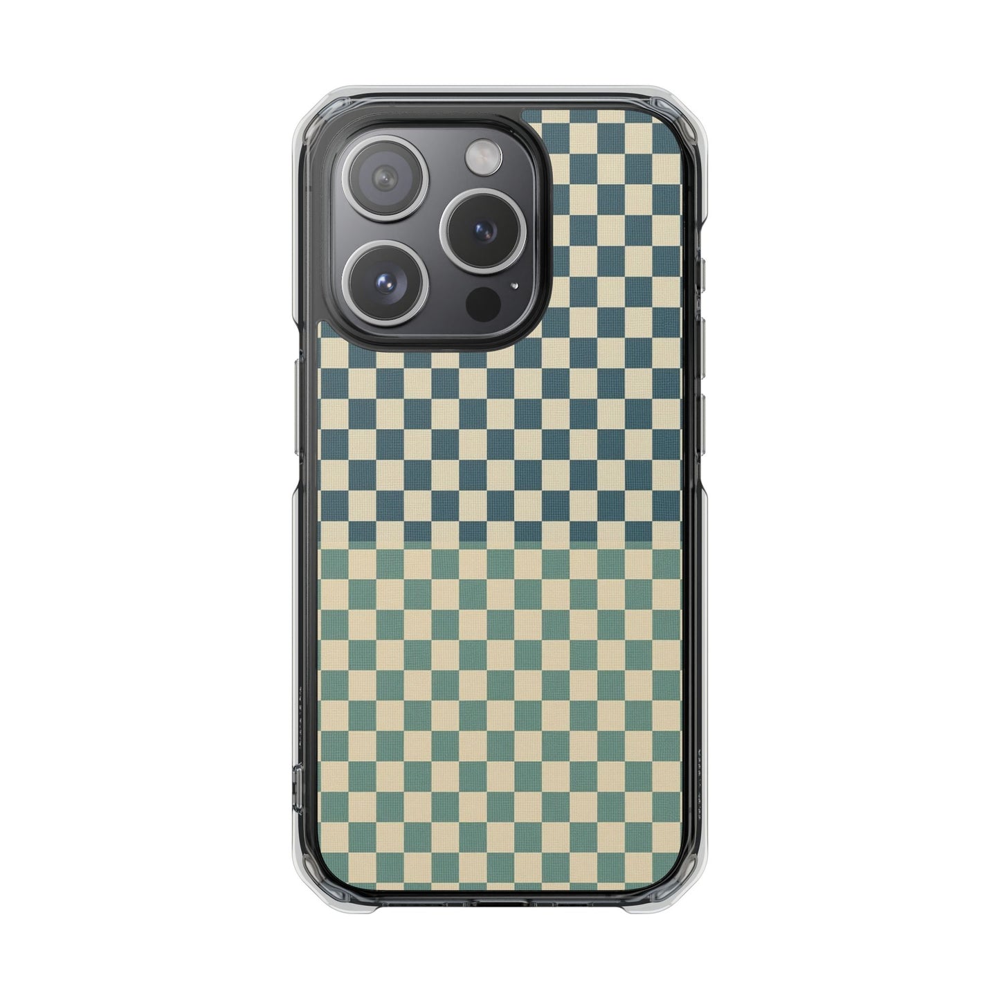 Clear Magnetic Phone Case — Vintage Green Checkerboard Protective Cover
