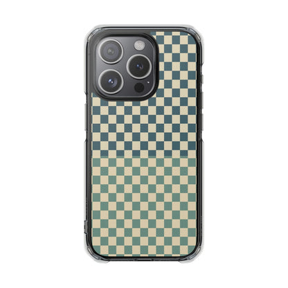 Clear Magnetic Phone Case — Vintage Green Checkerboard Protective Cover