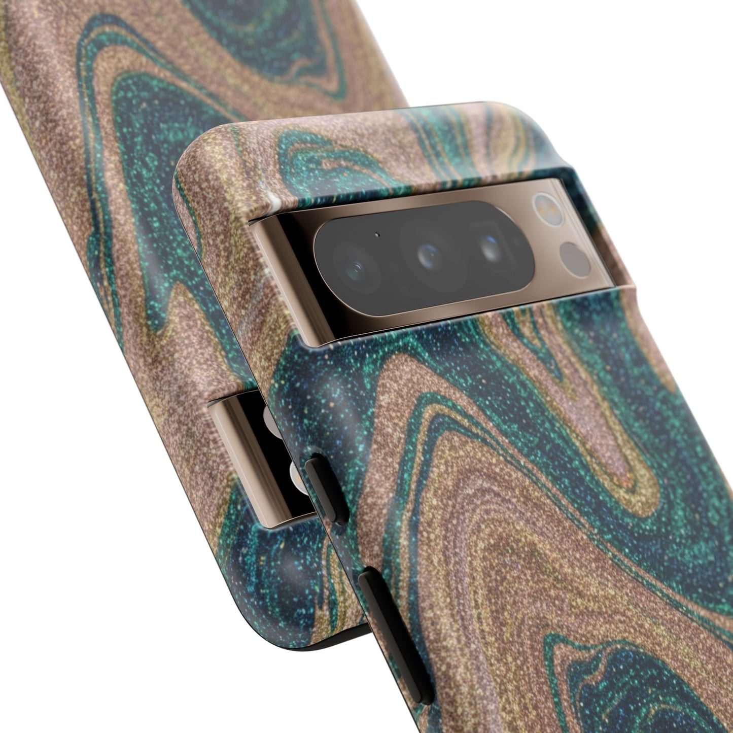 Marbled Teal & Gold Phone Case — Glitter Swirl Tough Case